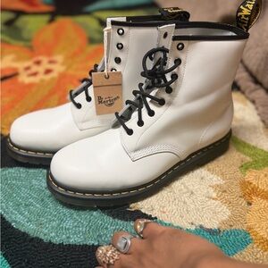Dr. Martens White Combat Boots with Black Accents
